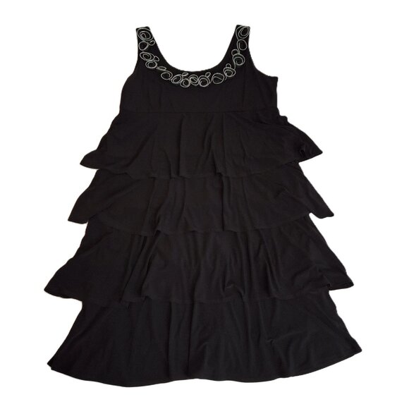 Peplum Black Dress Large Tiered Zipper Detailed Neckline Empire Style Tiana B - Picture 11 of 13